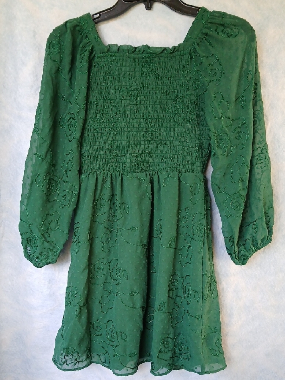 Rare Editions Green Smocked Embroidered Girls Dress SZ 14 - Picture 7 of 7